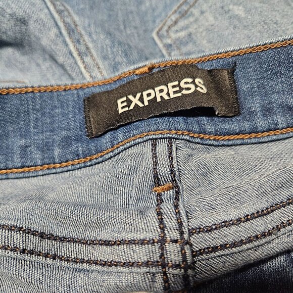 Express Ankle Legging Mid Rise Jeans Womens Size 6 Medium Wash Distressed Denim - Picture 6 of 8